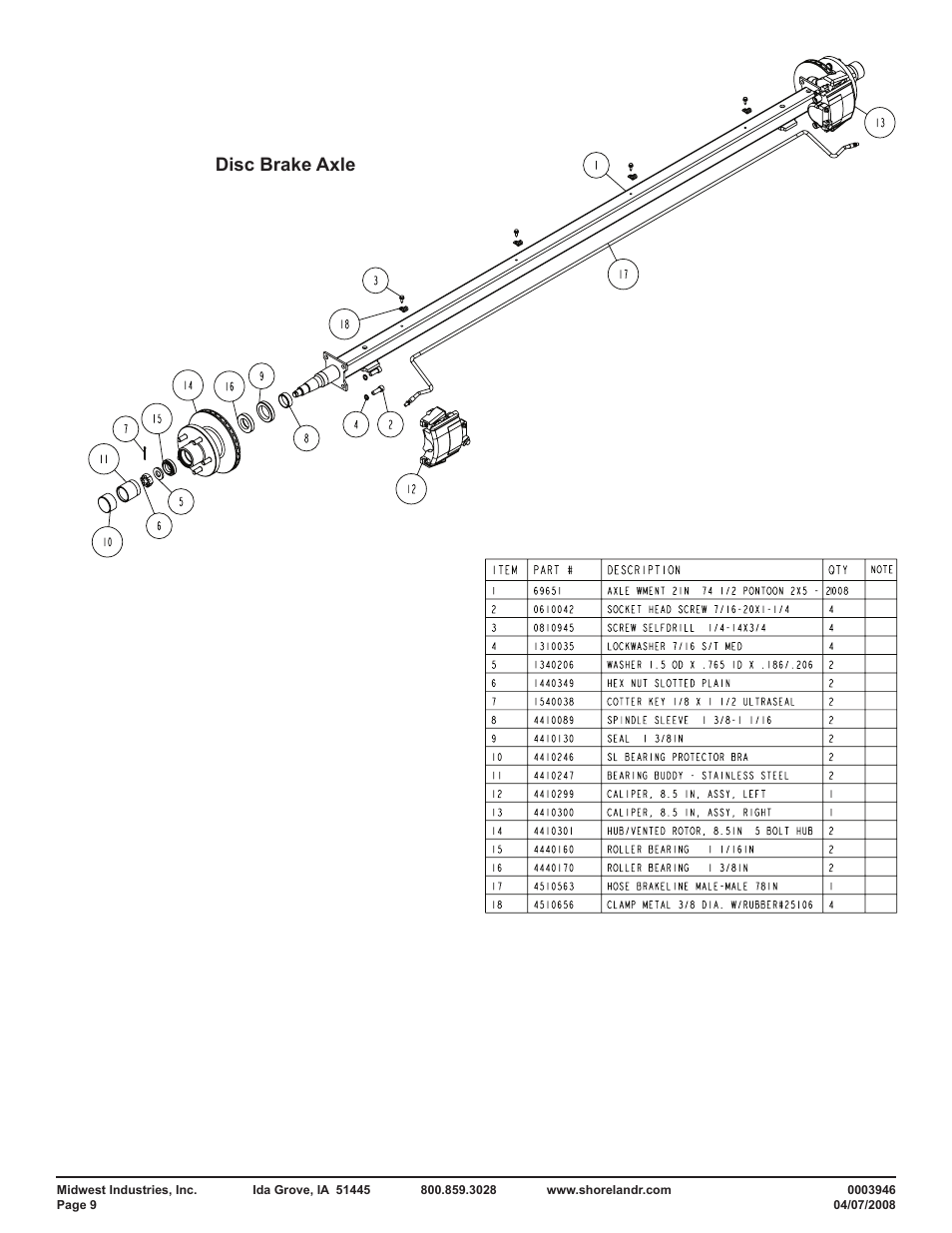 Disc brake axle | ShoreLand'r PT2547TB User Manual | Page 9 / 10