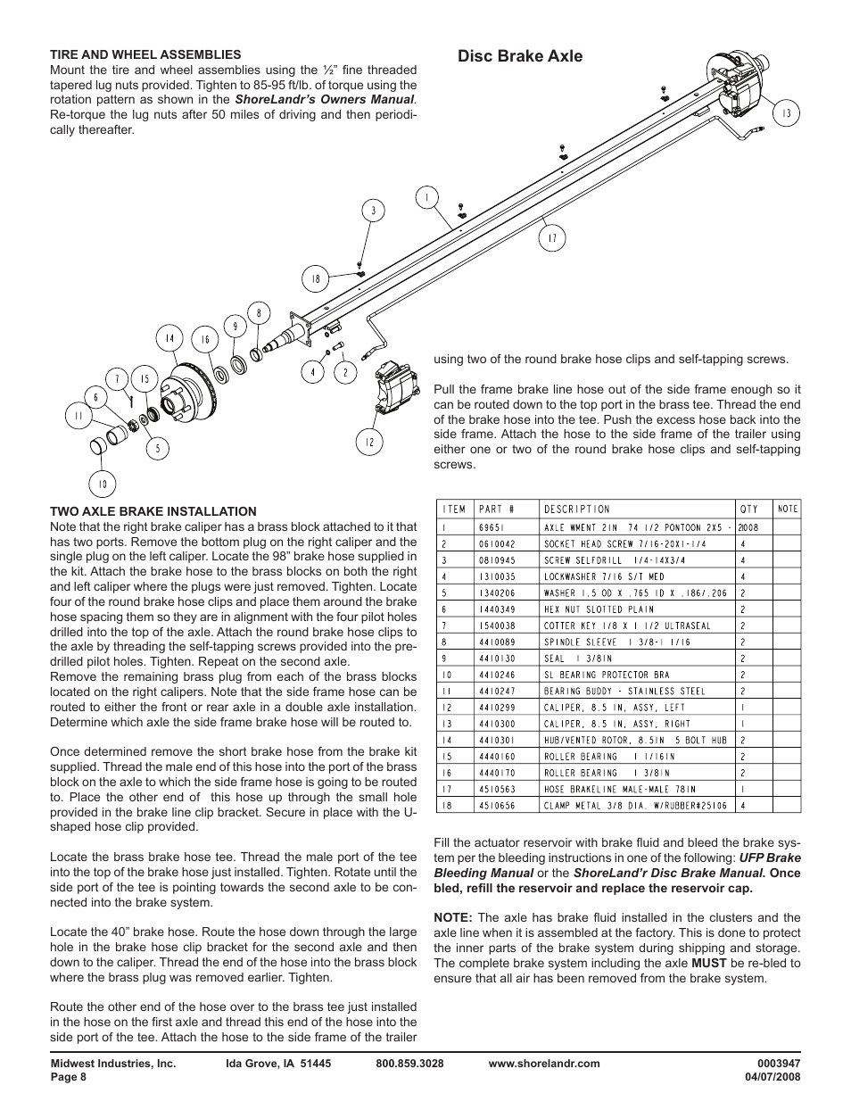 Disc brake axle | ShoreLand'r PT2547TBB User Manual | Page 8 / 10