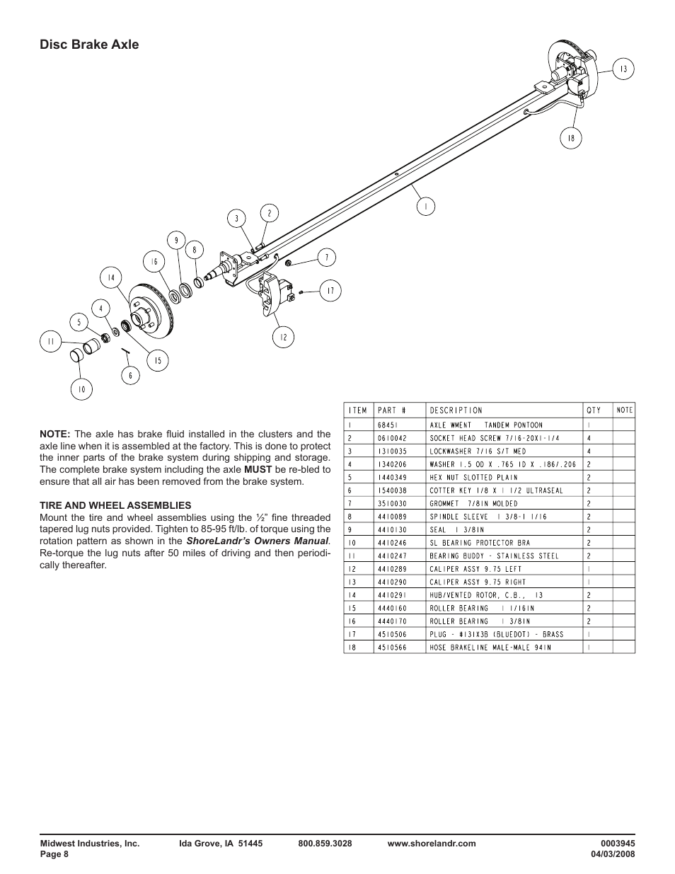 Disc brake axle | ShoreLand'r PT2555TABB User Manual | Page 8 / 10