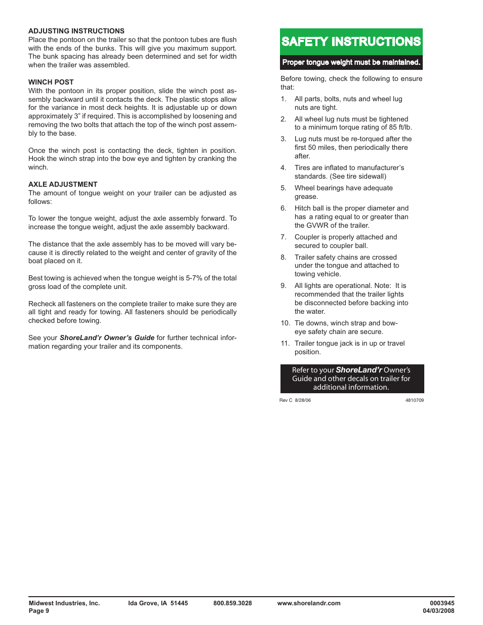 Safety instructions | ShoreLand'r PT2555TABB User Manual | Page 9 / 10