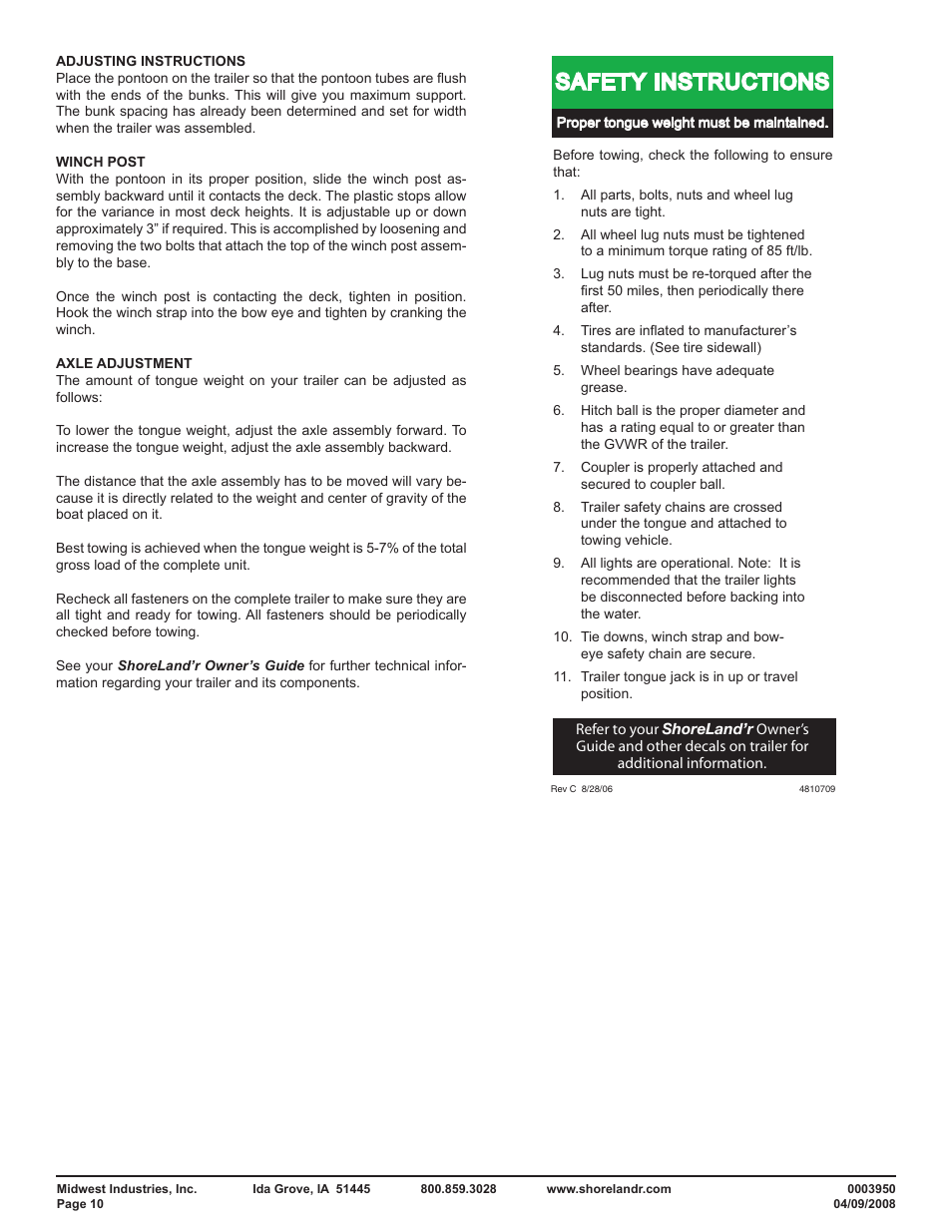 Safety instructions | ShoreLand'r PT2947TB User Manual | Page 10 / 10
