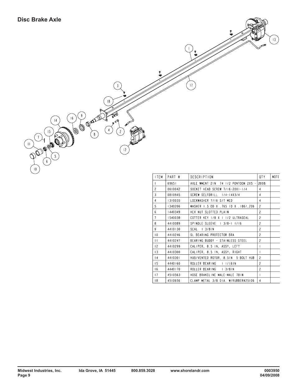 Disc brake axle | ShoreLand'r PT2947TB User Manual | Page 9 / 10