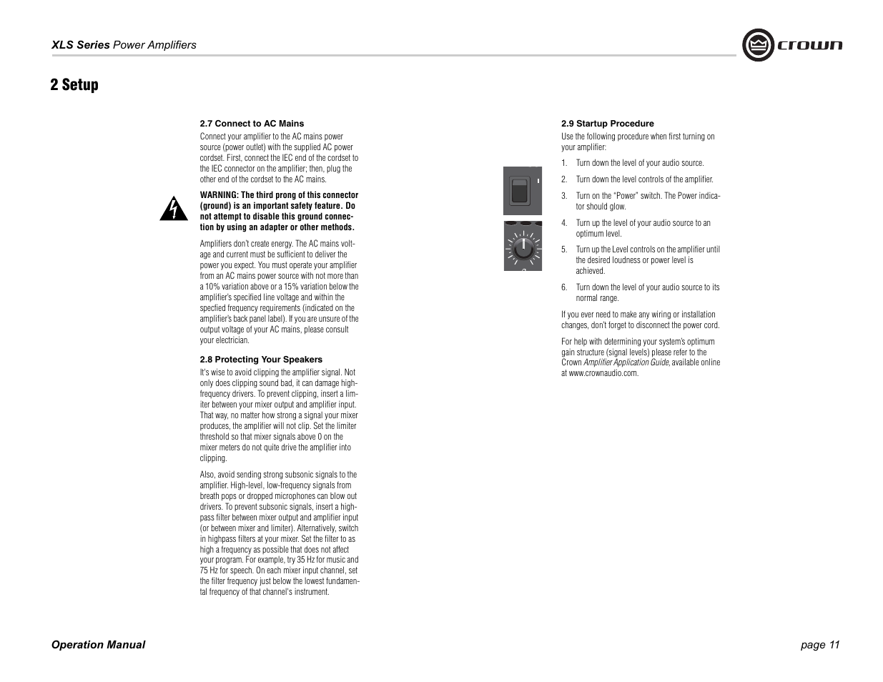 2 setup | Crown Audio XLS Series 202 User Manual | Page 11 / 28