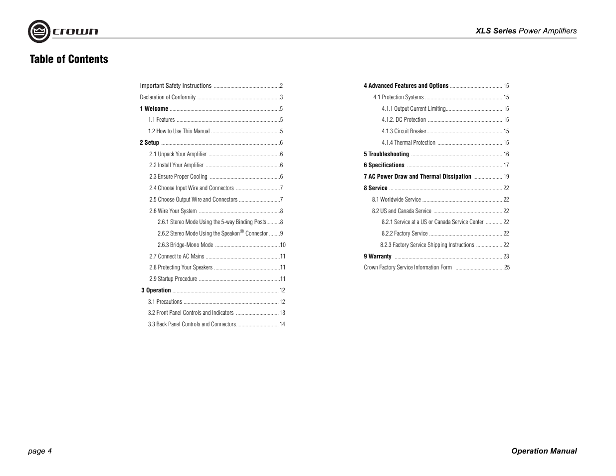 Crown Audio XLS Series 202 User Manual | Page 4 / 28