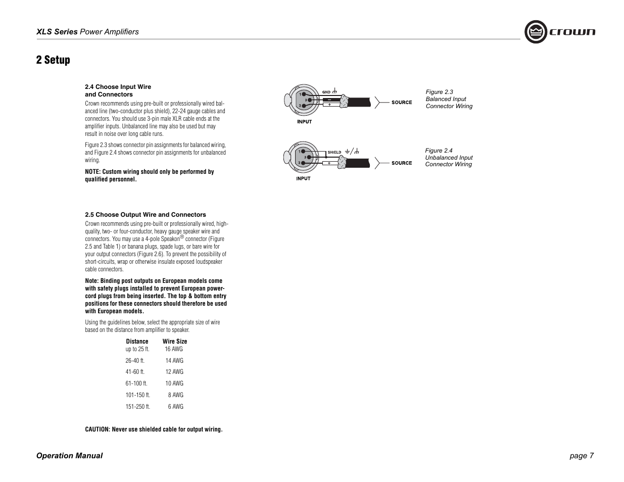 2 setup | Crown Audio XLS Series 202 User Manual | Page 7 / 28