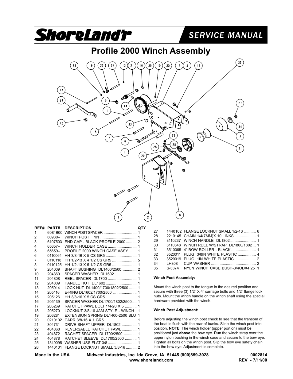 Profile 2000 winch assembly | ShoreLand'r SLIB31B User Manual | Page 9 / 11