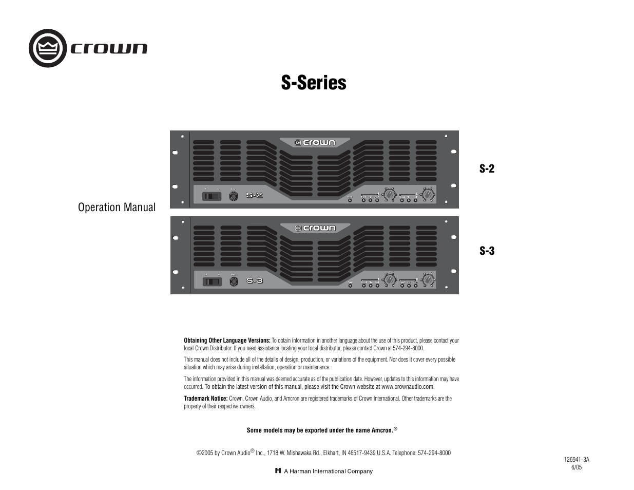 Crown Audio S Series User Manual | 28 pages