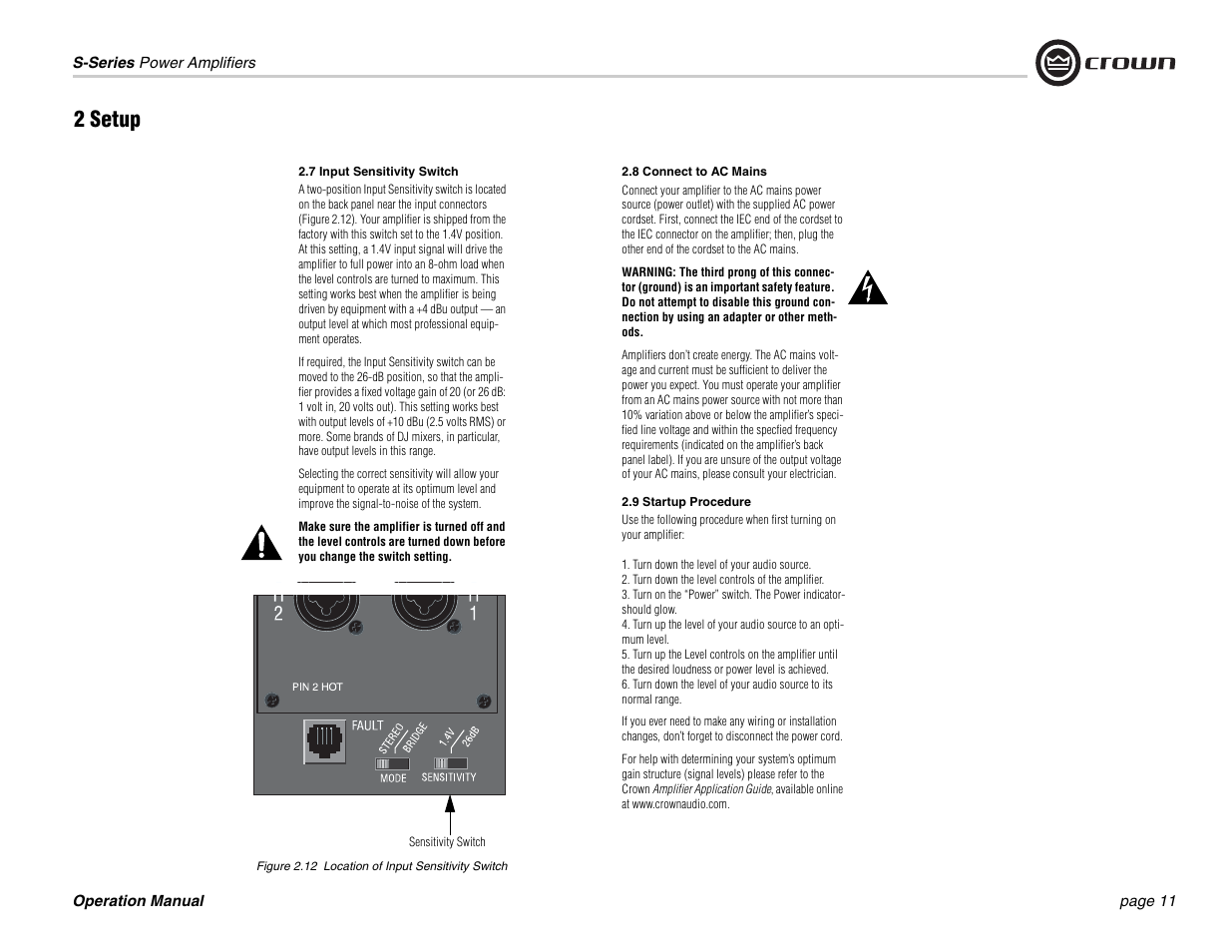 2 setup | Crown Audio S Series User Manual | Page 11 / 28