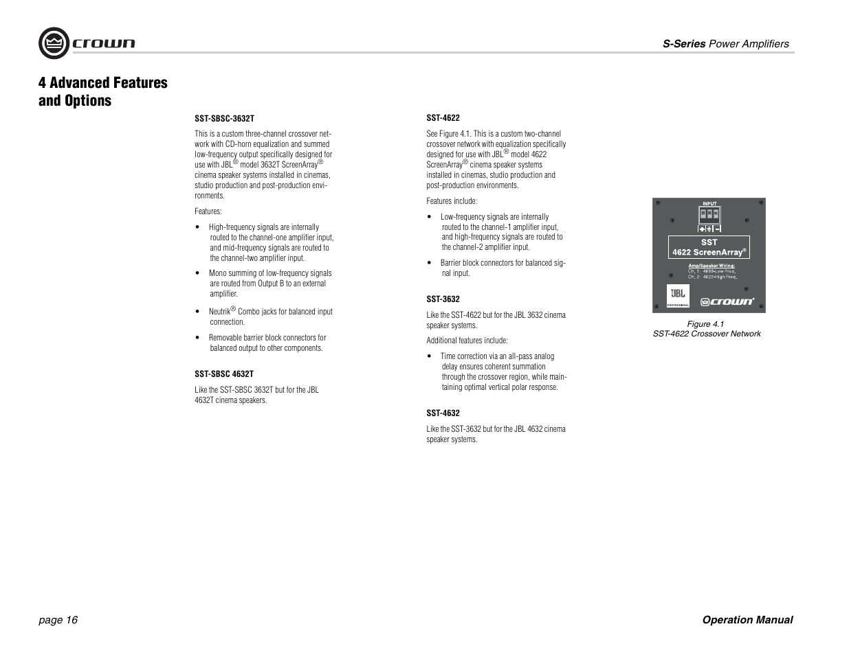 4 advanced features and options | Crown Audio S Series User Manual | Page 16 / 28