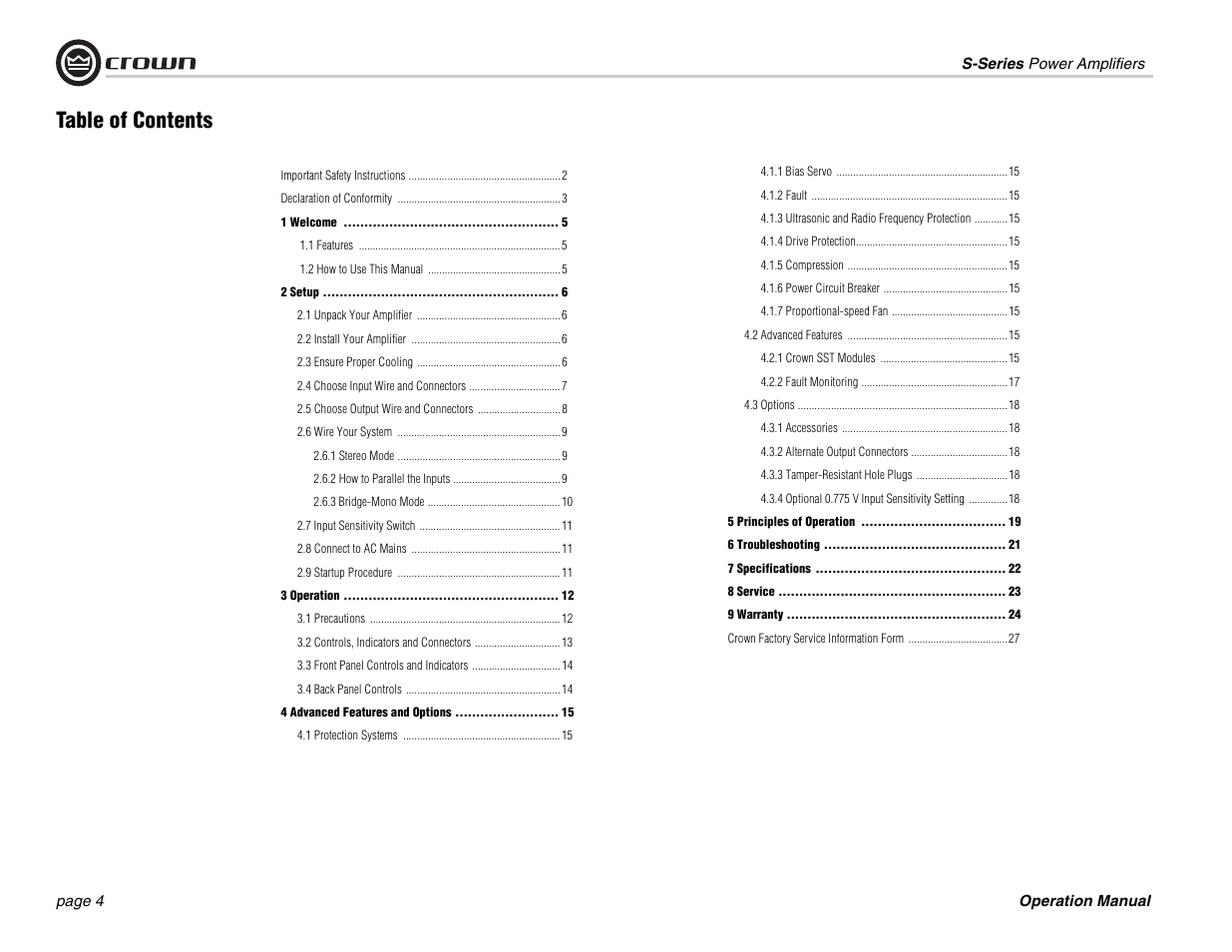 Crown Audio S Series User Manual | Page 4 / 28