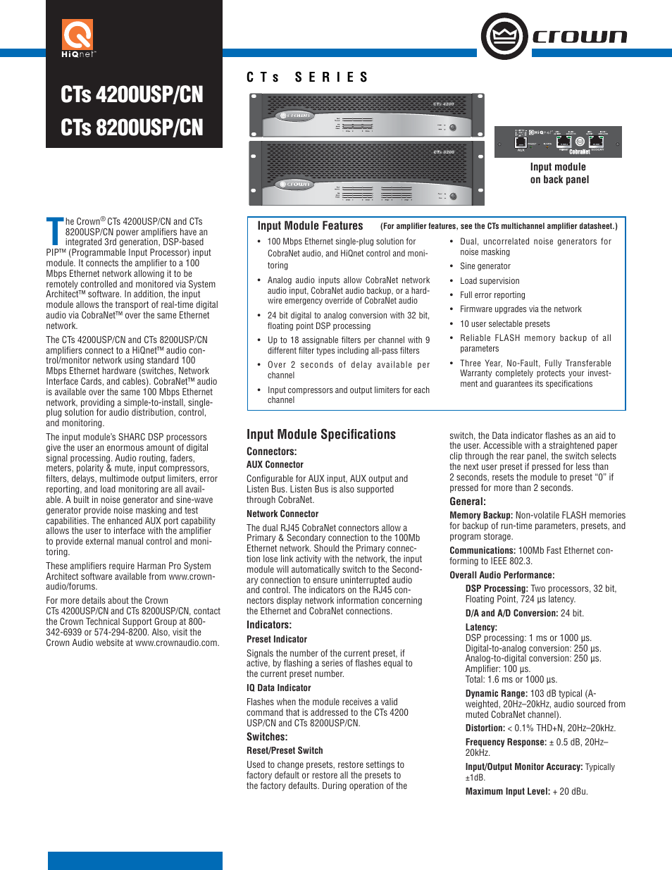 Crown Audio CTs 4200 USP/CN User Manual | 2 pages