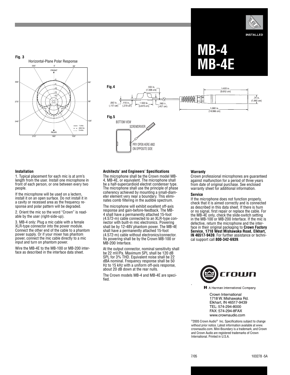 Mb-4 mb-4e | Crown Audio MB-4 User Manual | Page 2 / 2