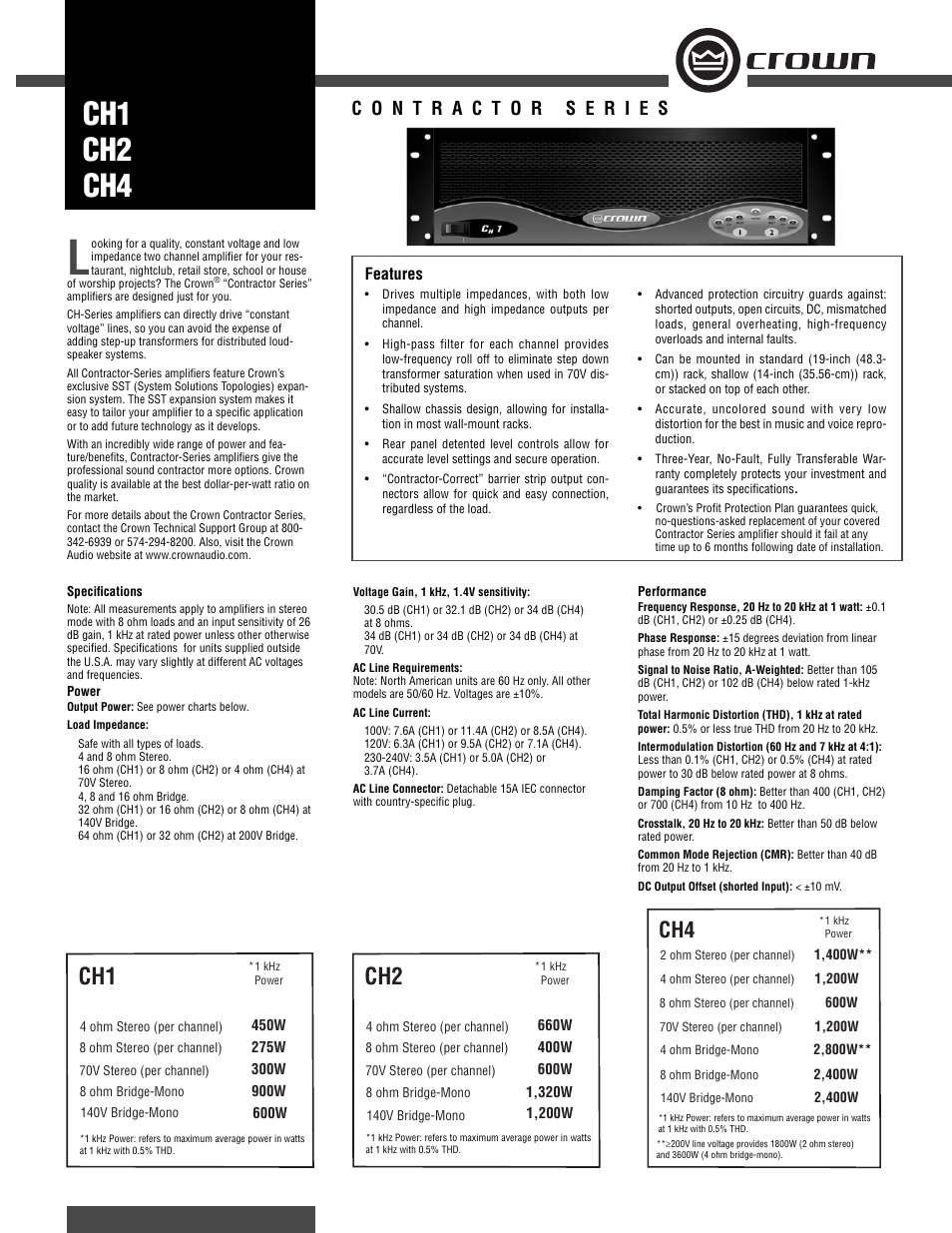 Crown Audio CH1 User Manual | 2 pages