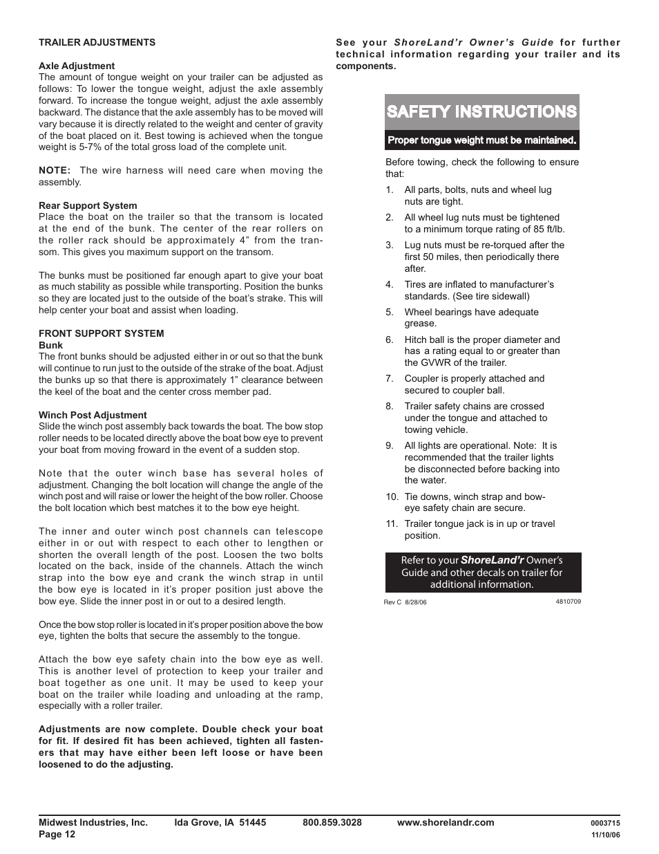 Safety instructions | ShoreLand'r HCV22XL User Manual | Page 12 / 12