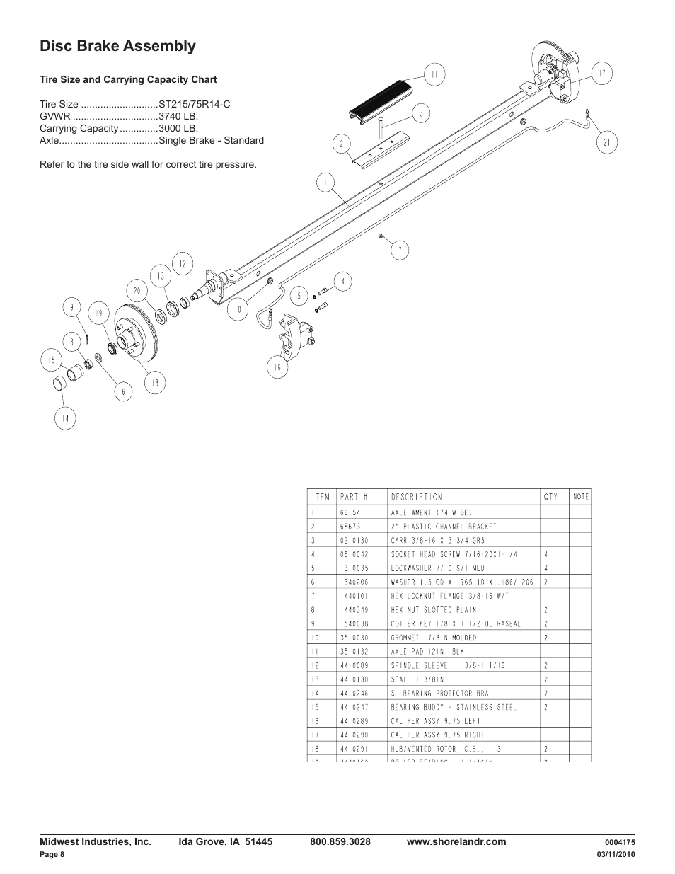 Disc brake assembly | ShoreLand'r LAV30BS V.2 User Manual | Page 8 / 12