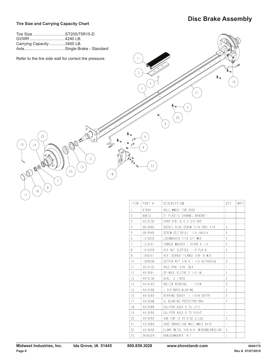 Disc brake assembly | ShoreLand'r LAV34BLW V.1 User Manual | Page 8 / 12