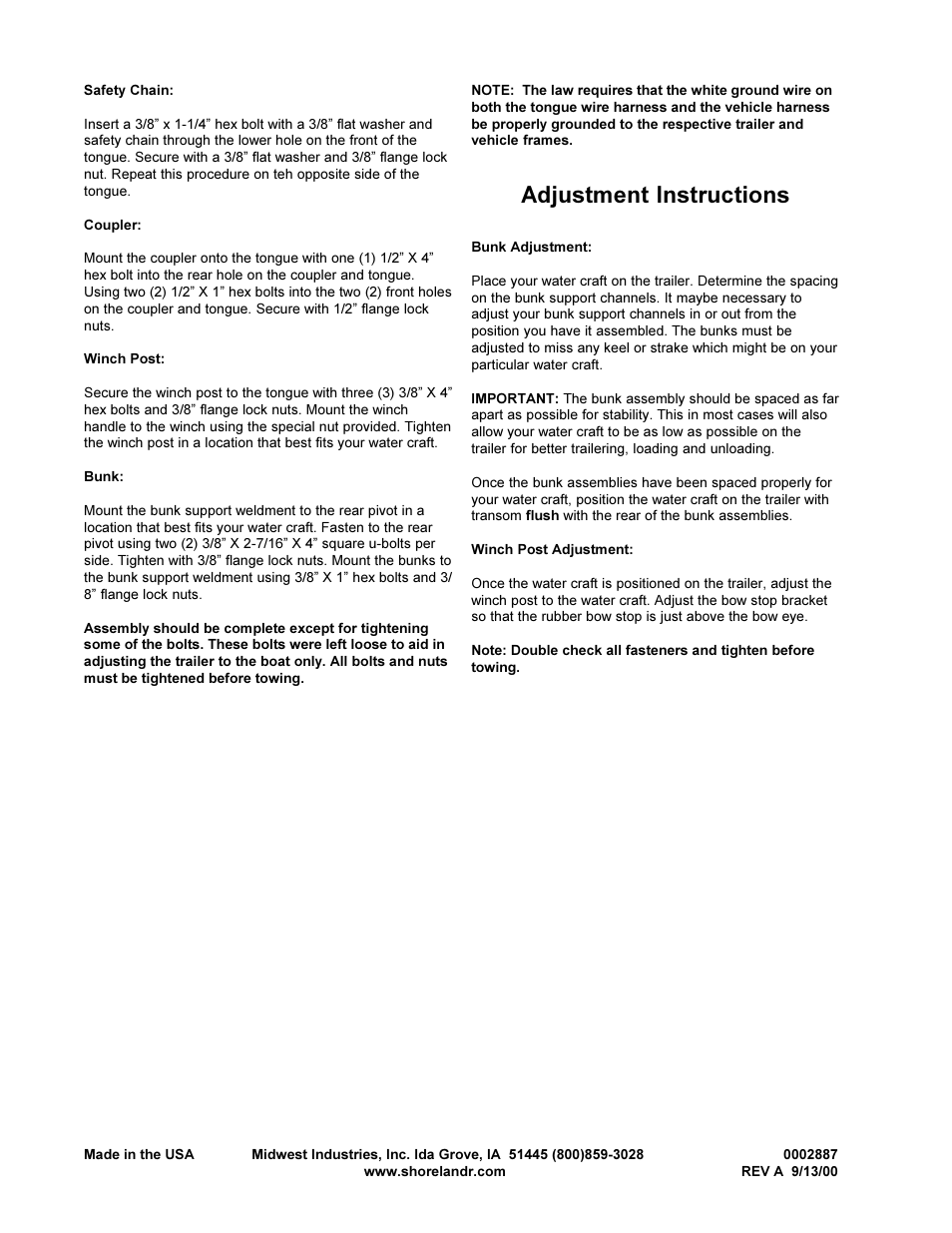 Adjustment instructions | ShoreLand'r LIB15 User Manual | Page 4 / 8