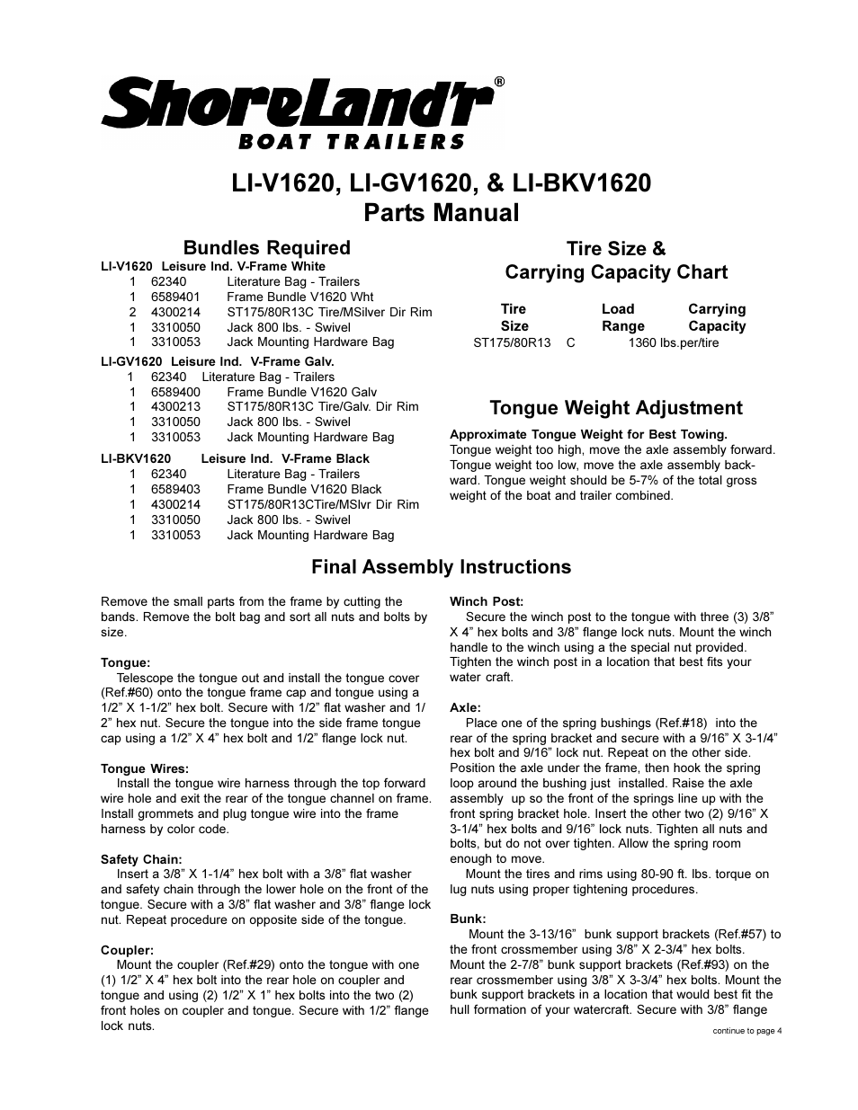 ShoreLand'r LI-V1620 User Manual | 4 pages