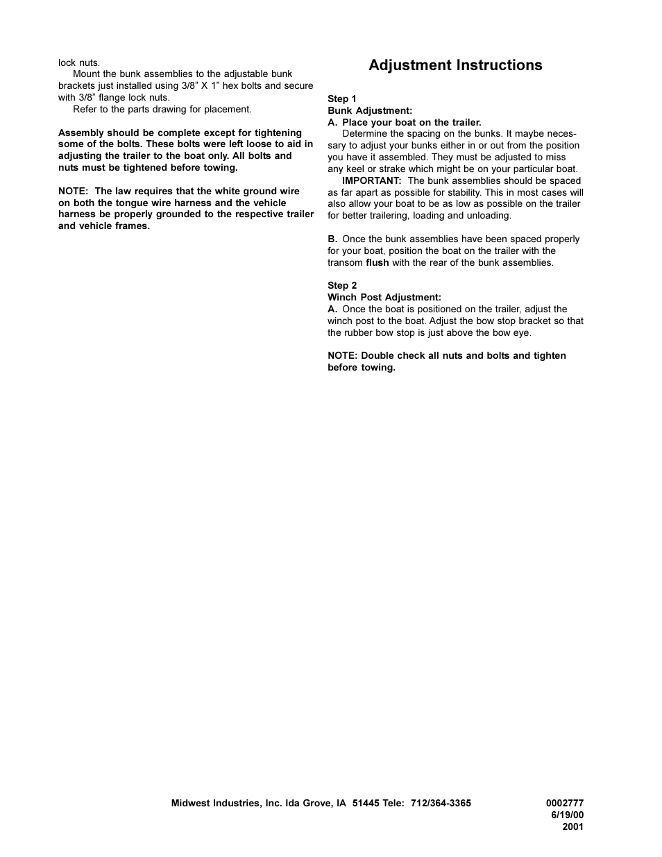 Adjustment instructions | ShoreLand'r LI-V1620 User Manual | Page 4 / 4