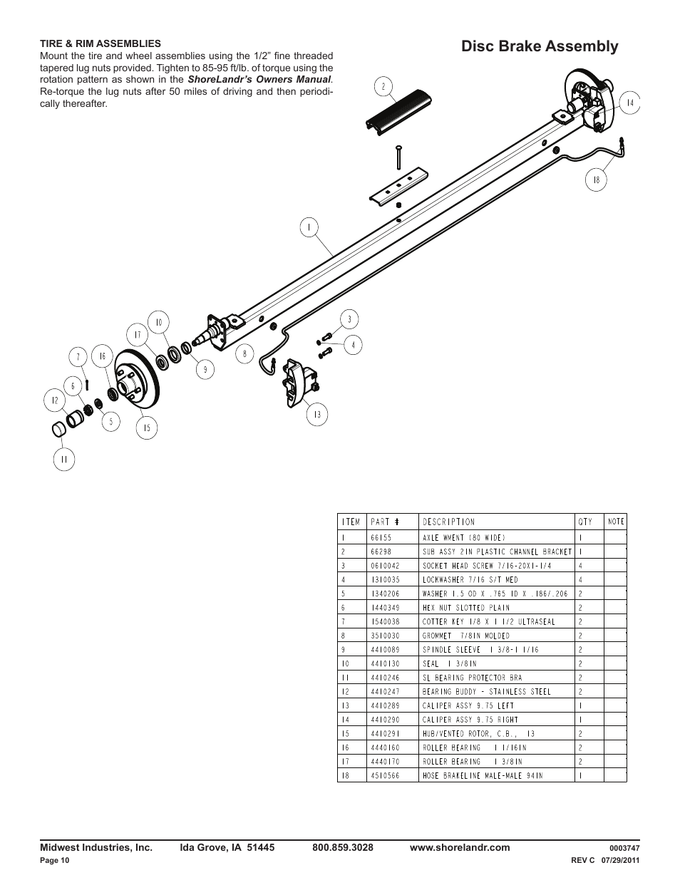 Disc brake assembly | ShoreLand'r LUB40TABBXLW V.1 User Manual | Page 10 / 15