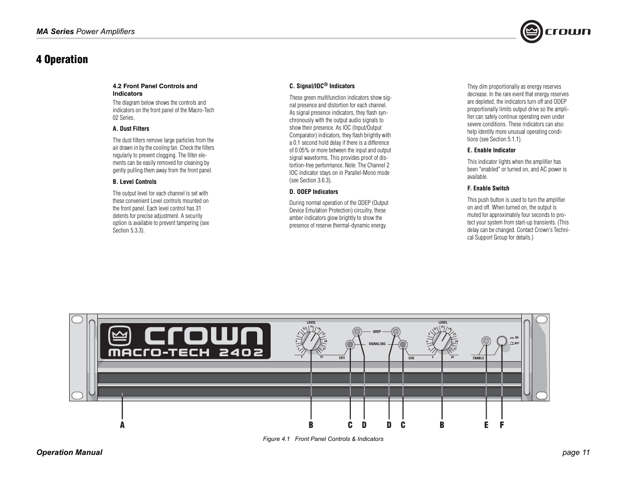 4 operation | Crown Audio 1202 & 2402 User Manual | Page 11 / 36