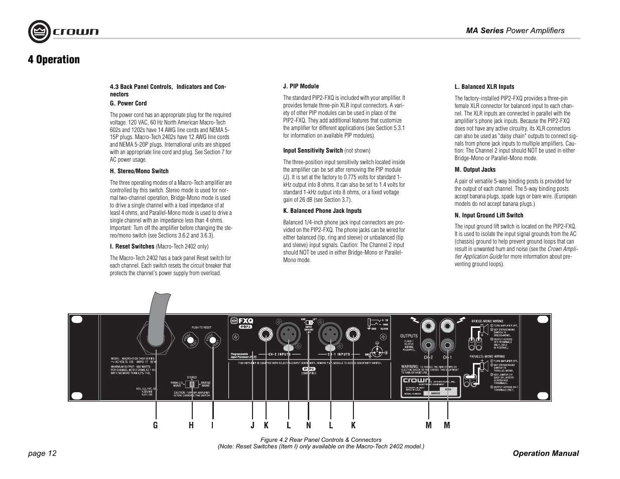 4 operation | Crown Audio 1202 & 2402 User Manual | Page 12 / 36