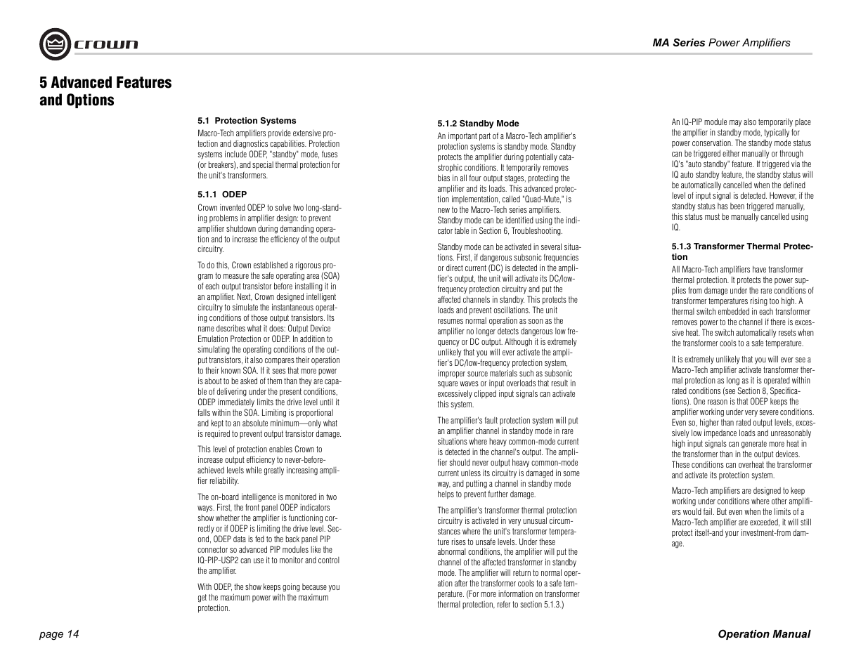 5 advanced features and options | Crown Audio 1202 & 2402 User Manual | Page 14 / 36