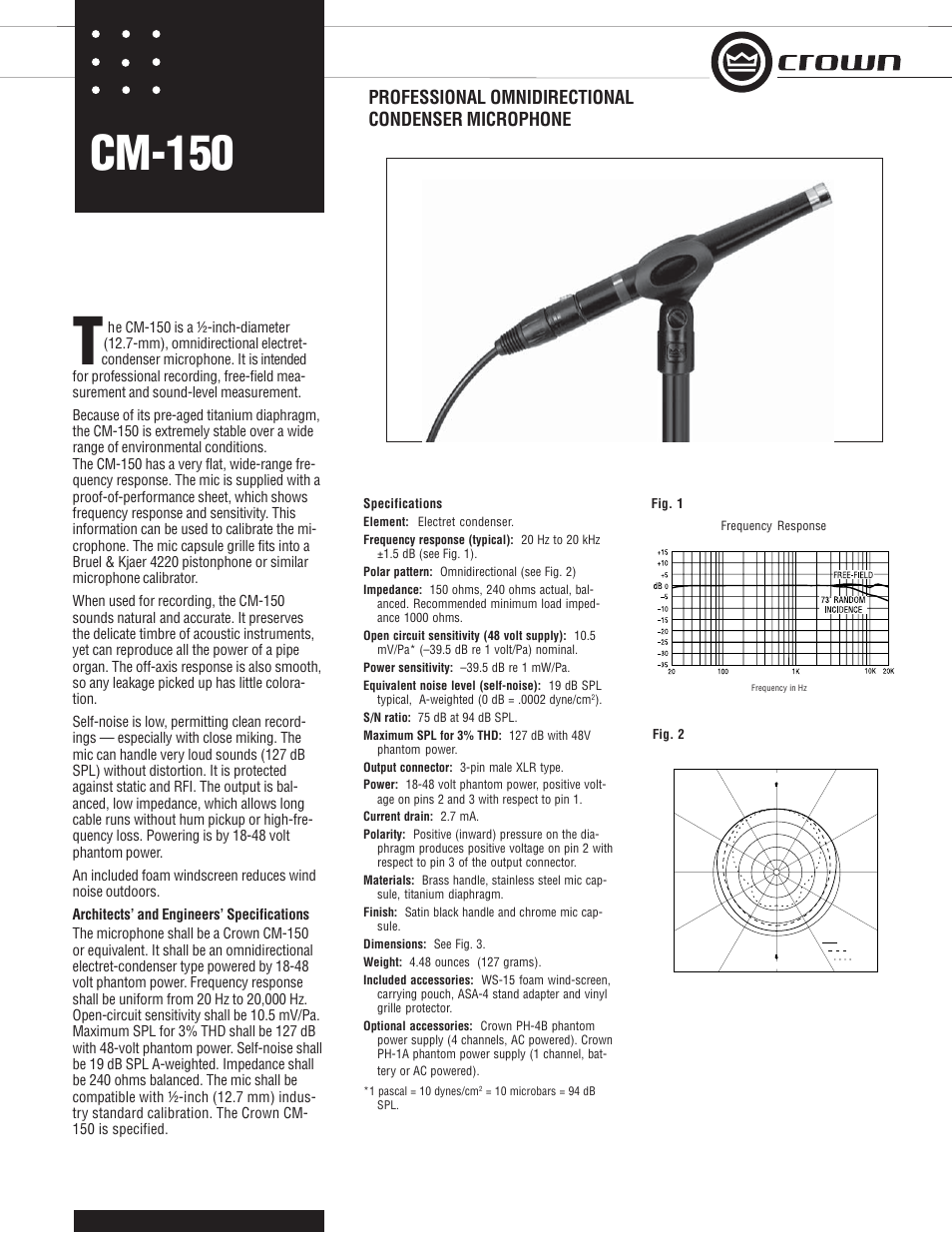 Crown Audio CM-150 User Manual | 2 pages