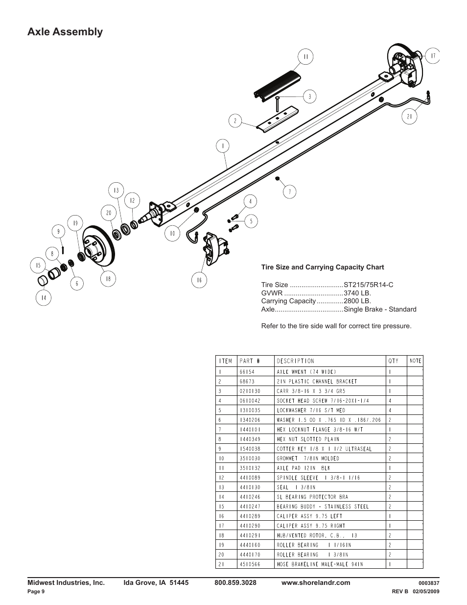 Axle assembly | ShoreLand'r LUV28BXXL V.2 User Manual | Page 9 / 10