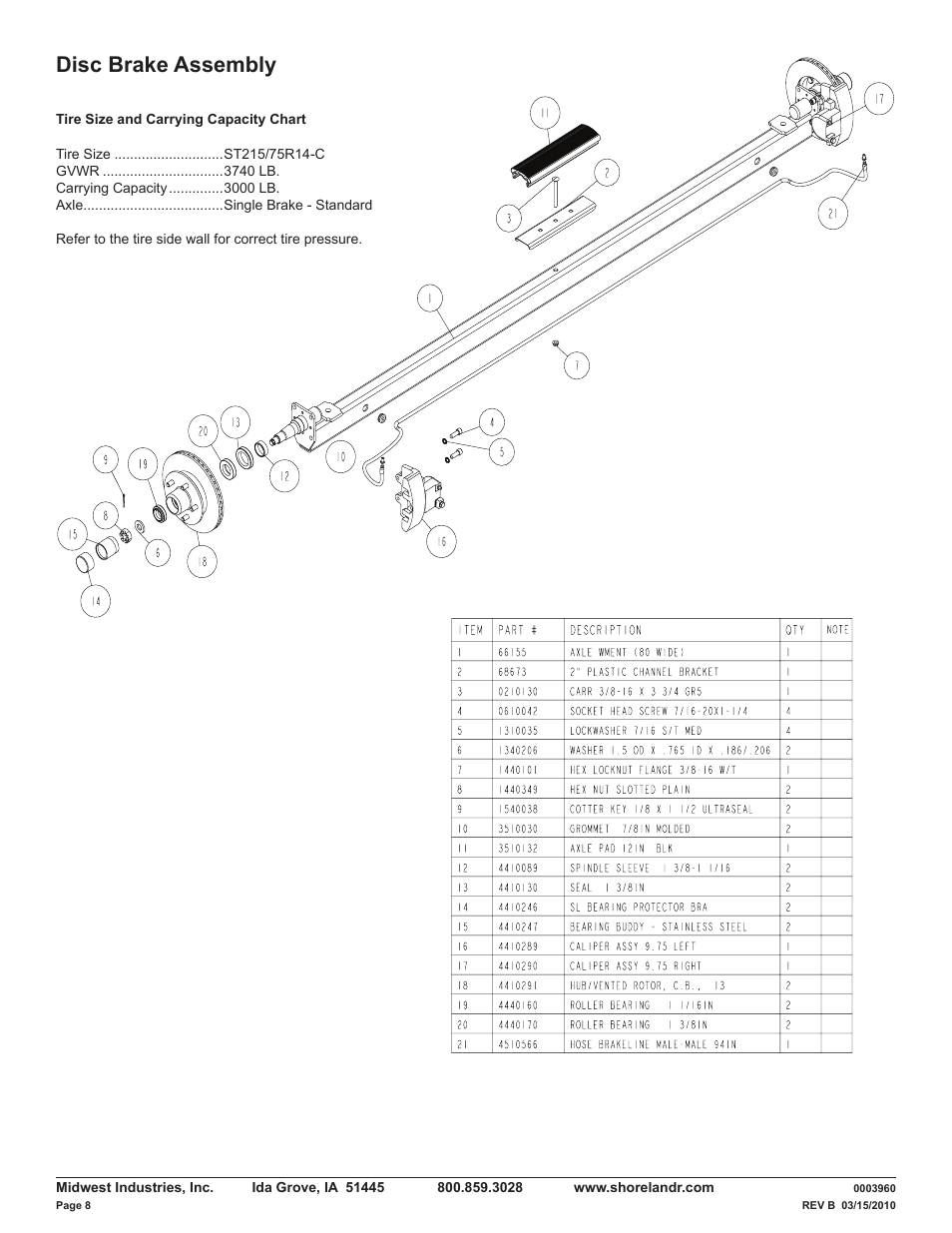 Disc brake assembly | ShoreLand'r LUV30BLWTMH V.1 User Manual | Page 8 / 12
