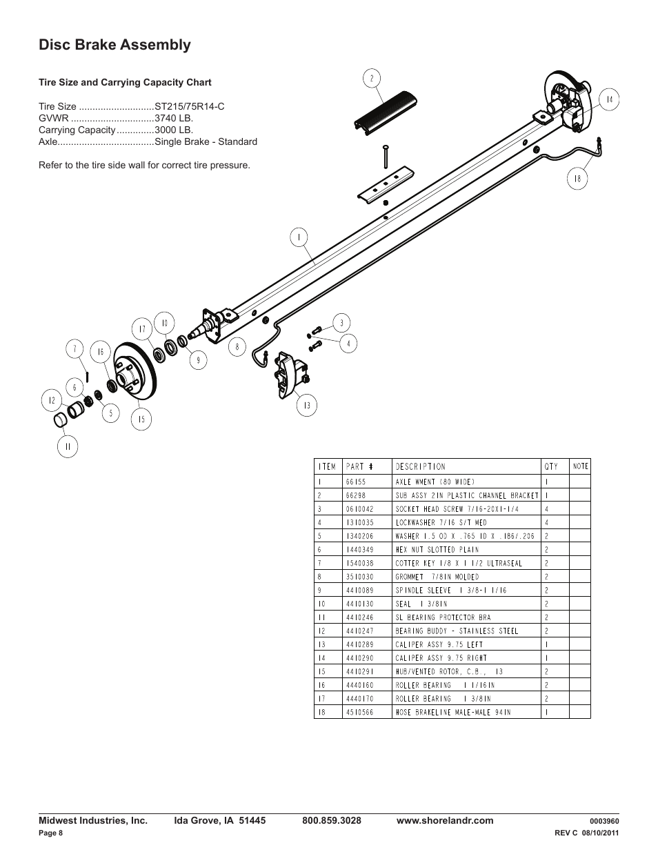 Disc brake assembly | ShoreLand'r LUV30BLWTMH V.2 User Manual | Page 8 / 12