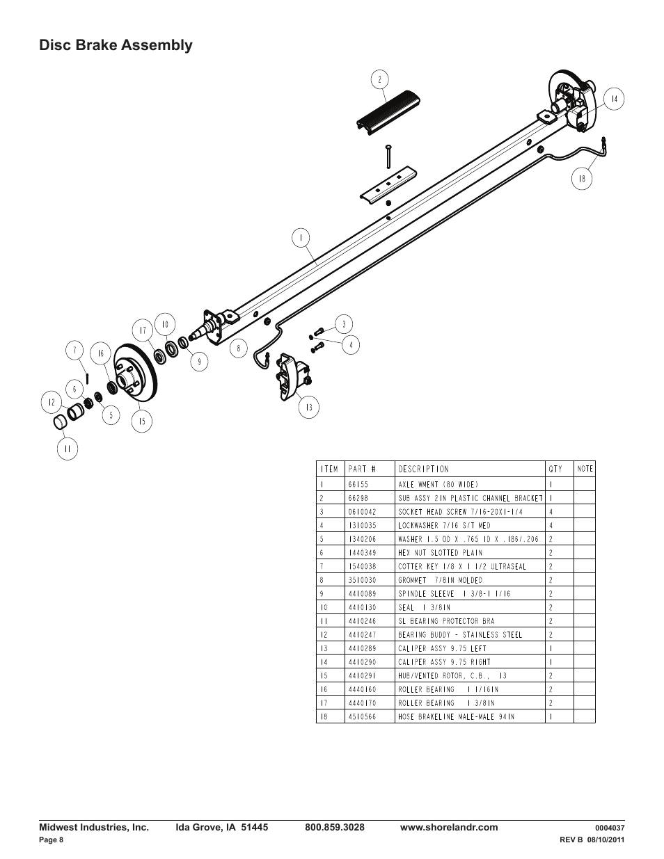 Disc brake assembly | ShoreLand'r LUV30BLWTSH V.1 User Manual | Page 8 / 12