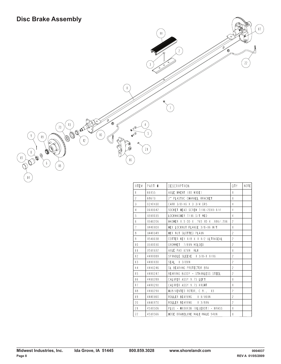 Disc brake assembly | ShoreLand'r LUV30BLWTSH V.2 User Manual | Page 8 / 12