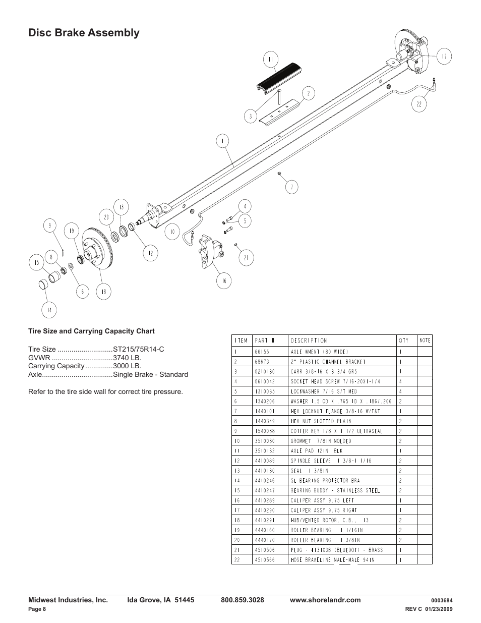 Disc brake assembly | ShoreLand'r LUV30BSW V.1 User Manual | Page 8 / 12