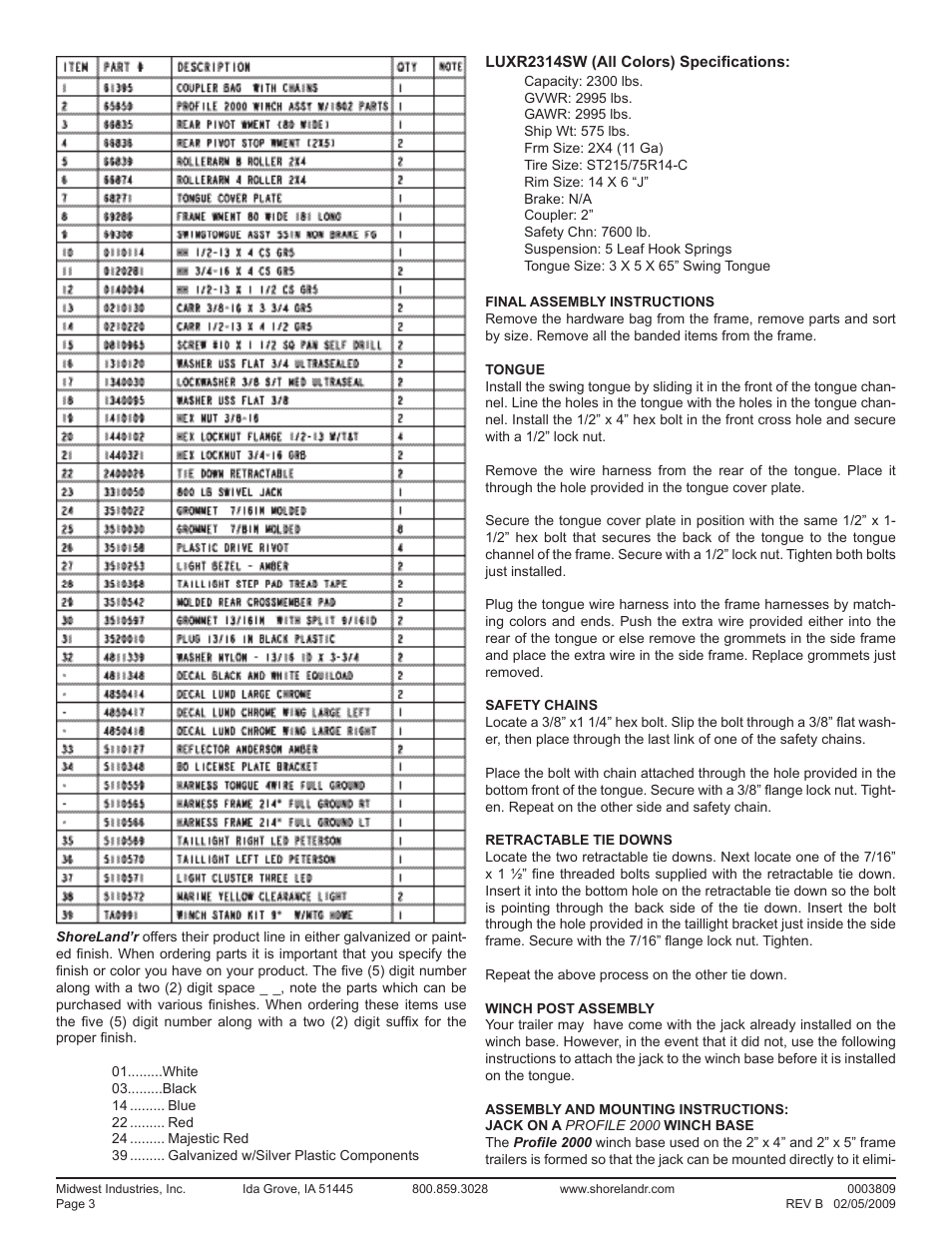 ShoreLand'r LUXR2314SW V.1 User Manual | Page 3 / 12