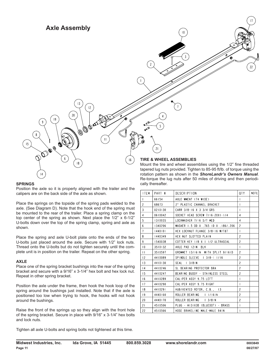 Axle assembly | ShoreLand'r LUXR28BXXL V.2 User Manual | Page 11 / 12