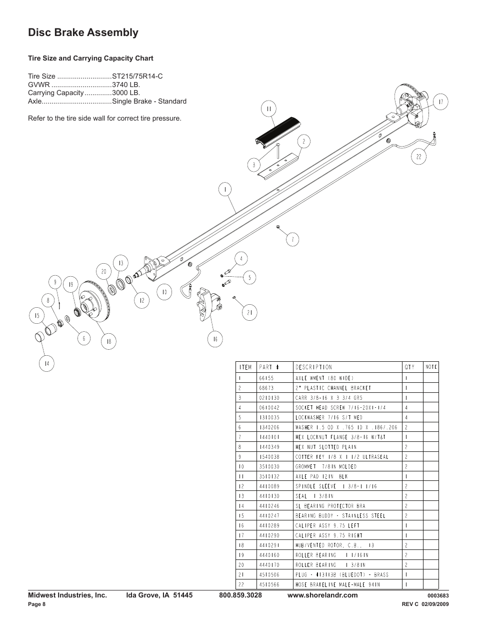 Disc brake assembly | ShoreLand'r LUXR30BSW V.1 User Manual | Page 8 / 12