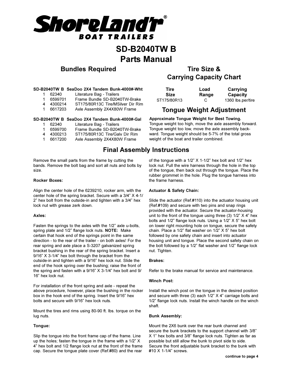 ShoreLand'r SDB2040TWB User Manual | 4 pages