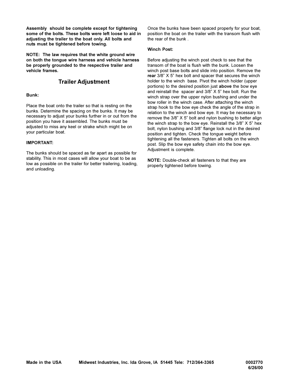 Trailer adjustment | ShoreLand'r SDB2040TWB User Manual | Page 4 / 4