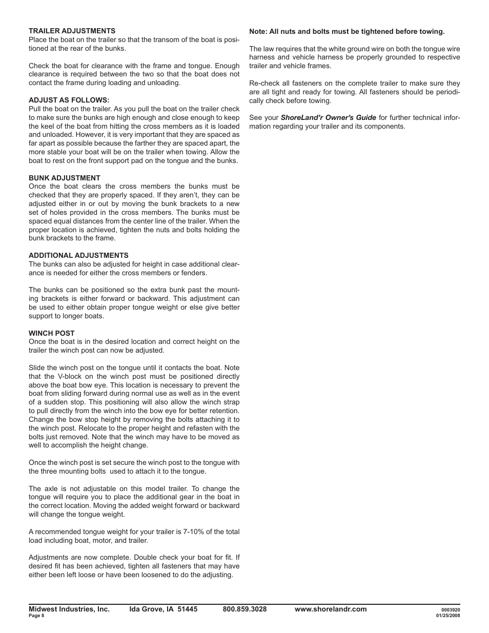ShoreLand'r SMB10TM V.2 User Manual | Page 8 / 8