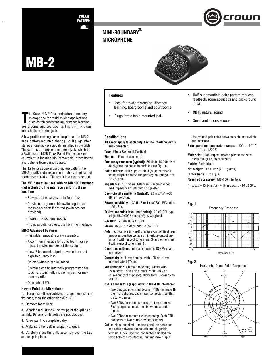 Crown Audio MB-2 User Manual | 2 pages