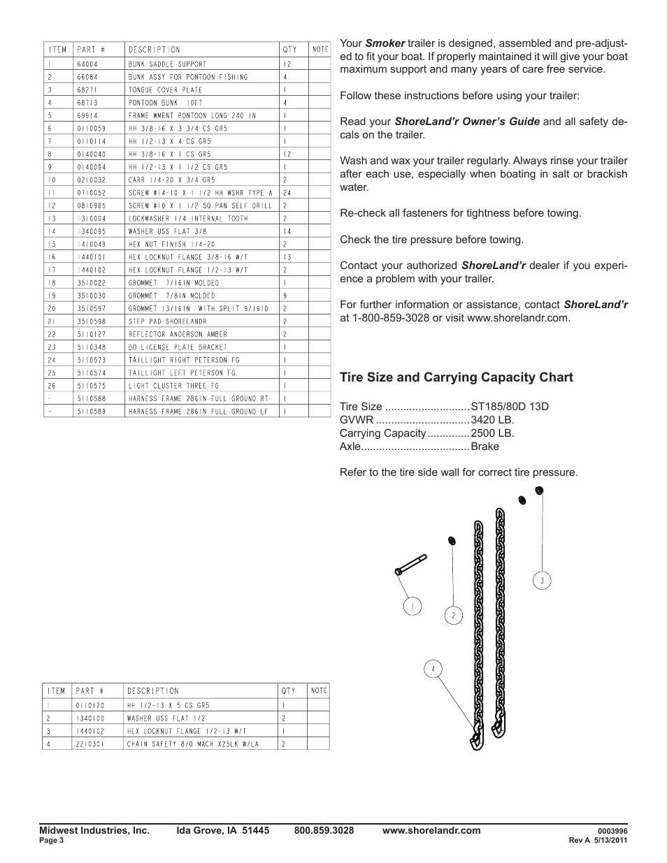 Tire size and carrying capacity chart | ShoreLand'r SMPT2325AB User Manual | Page 3 / 9