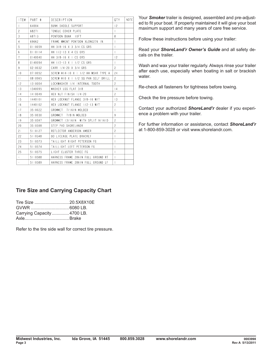 Tire size and carrying capacity chart | ShoreLand'r SMPT2547TB User Manual | Page 3 / 9