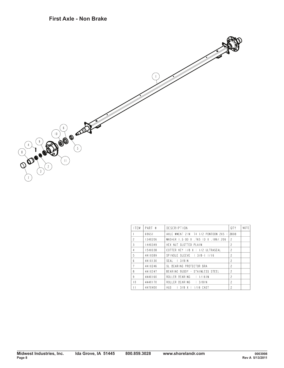 First axle - non brake | ShoreLand'r SMPT2547TB User Manual | Page 8 / 9