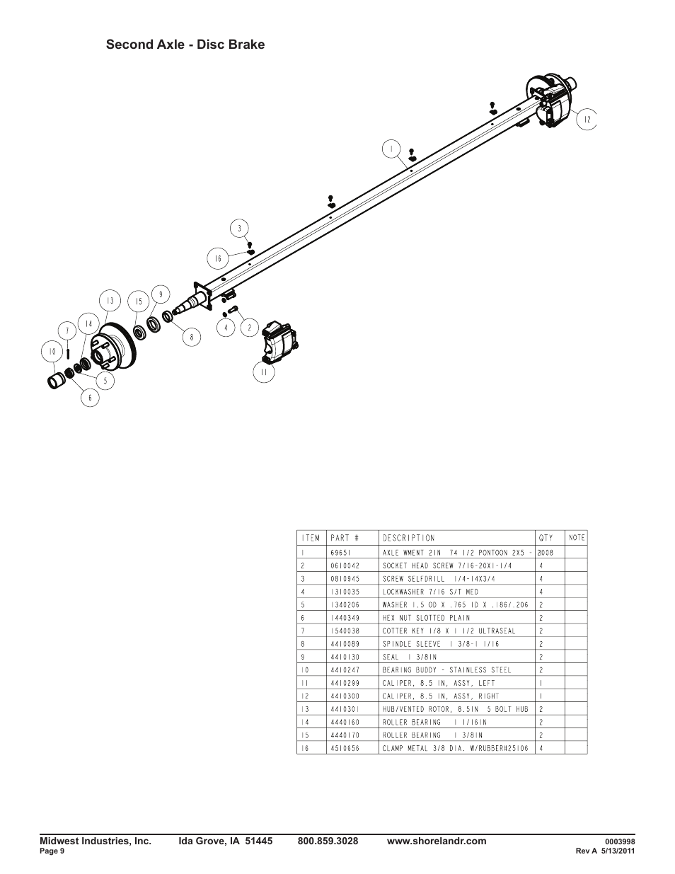 Second axle - disc brake | ShoreLand'r SMPT2547TB User Manual | Page 9 / 9