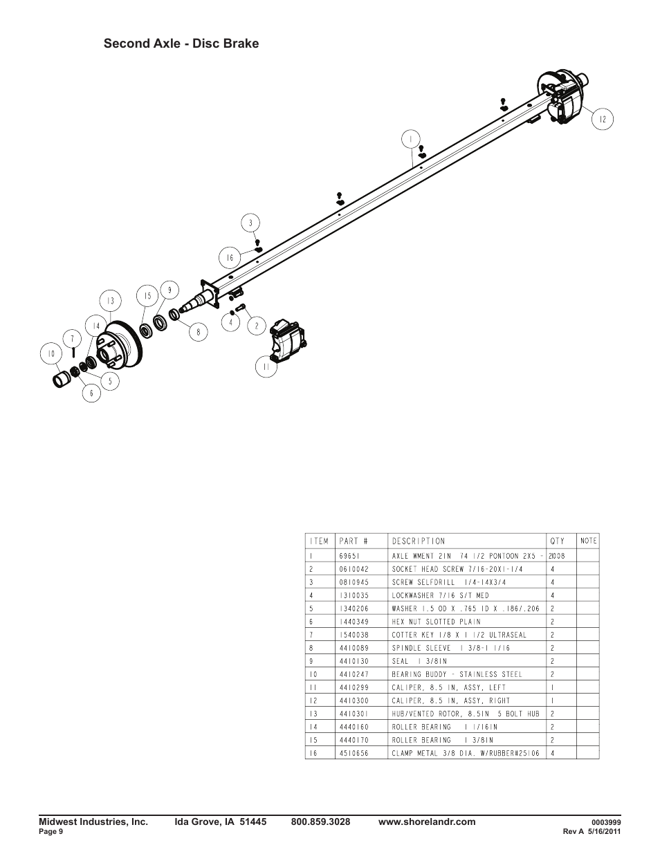 Second axle - disc brake | ShoreLand'r SMPT2947TB User Manual | Page 9 / 9
