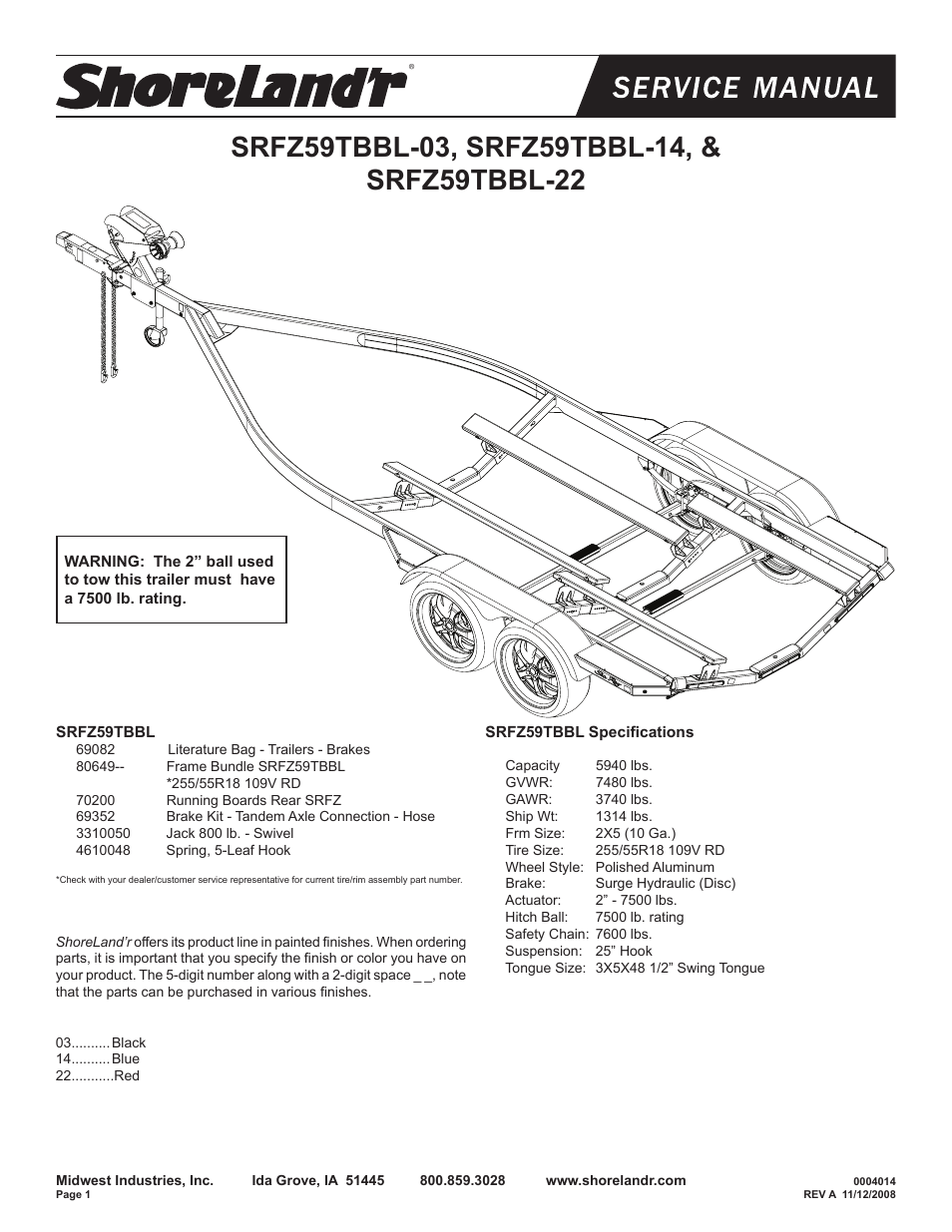 ShoreLand'r SRFZ59TBBL User Manual | 9 pages