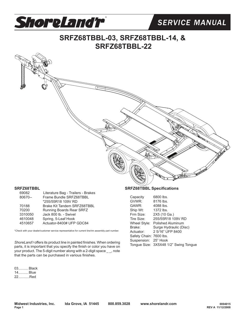 ShoreLand'r SRFZ68TBBL User Manual | 10 pages