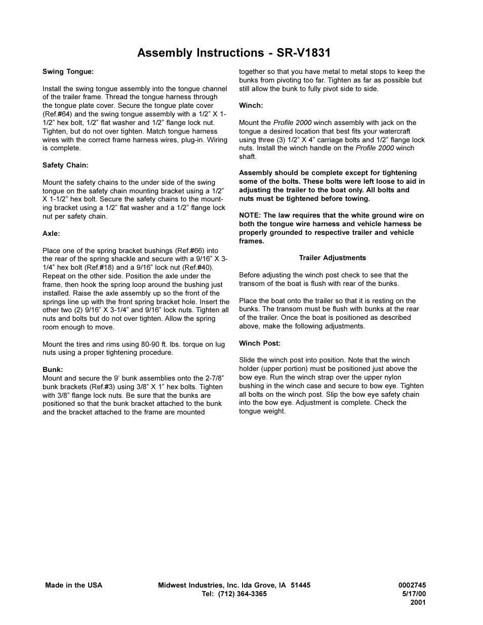 Assembly instructions - sr-v1831 | ShoreLand'r SRV1831 User Manual | Page 4 / 4