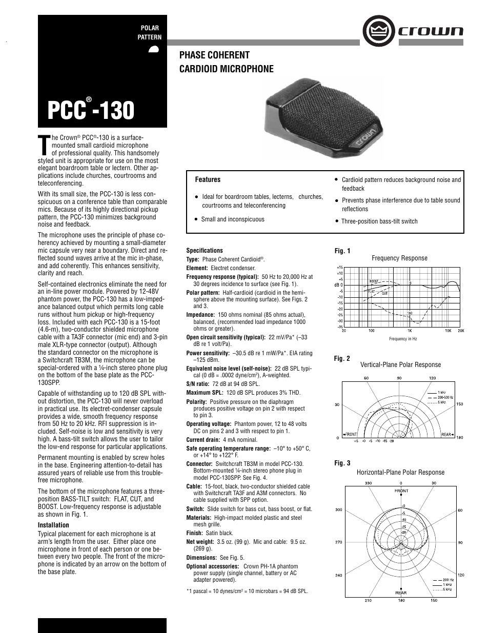 Crown Audio PCC-130 User Manual | 2 pages